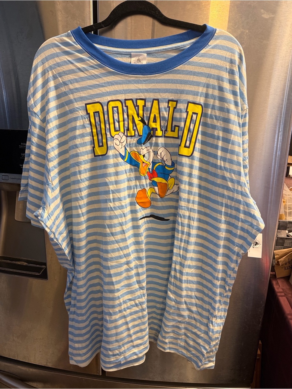 Striped Blue & White Tee with Playful Print